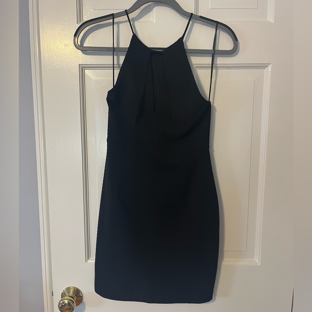 Black Textured High Neck Mini Dress